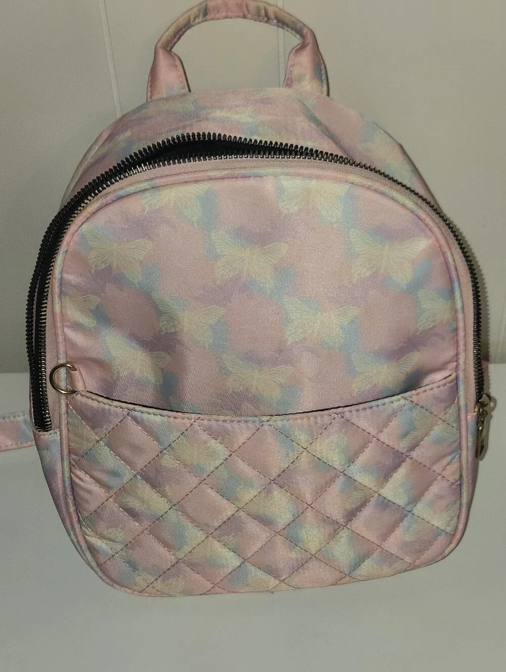 Pastel Pink Quilted Butterfly Mini Backpack for Women